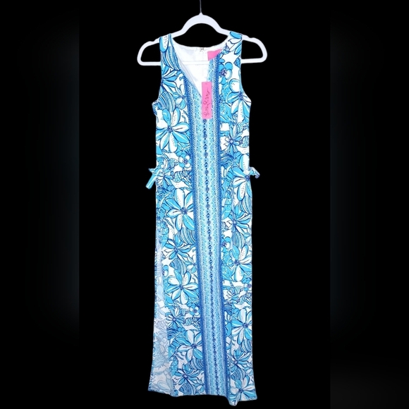 Lilly Pulitzer Donna Maxi Romper Succulent Blue Pop Up Coronado Crab Size 00 - Picture 3 of 10